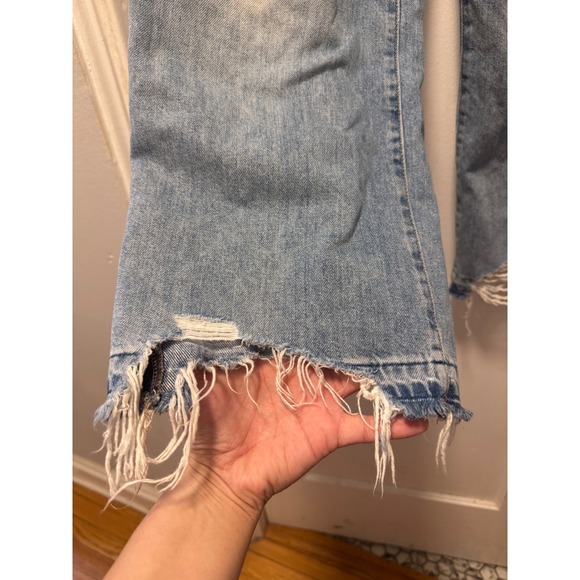 DL1961 Hepburn High Rise Wide Leg Jeans Slate Distressed Raw Hem Size 26 - Picture 6 of 7